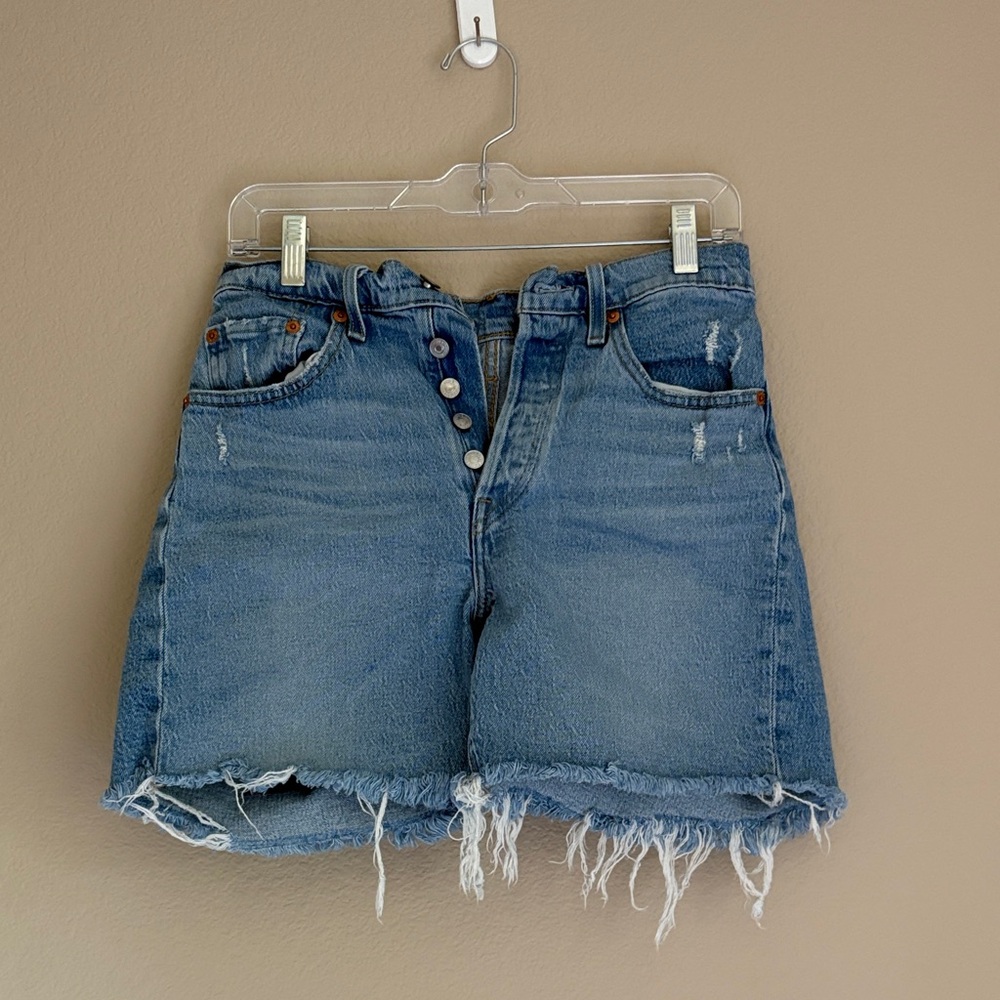 Levis Distressed Blue Denim Shorts